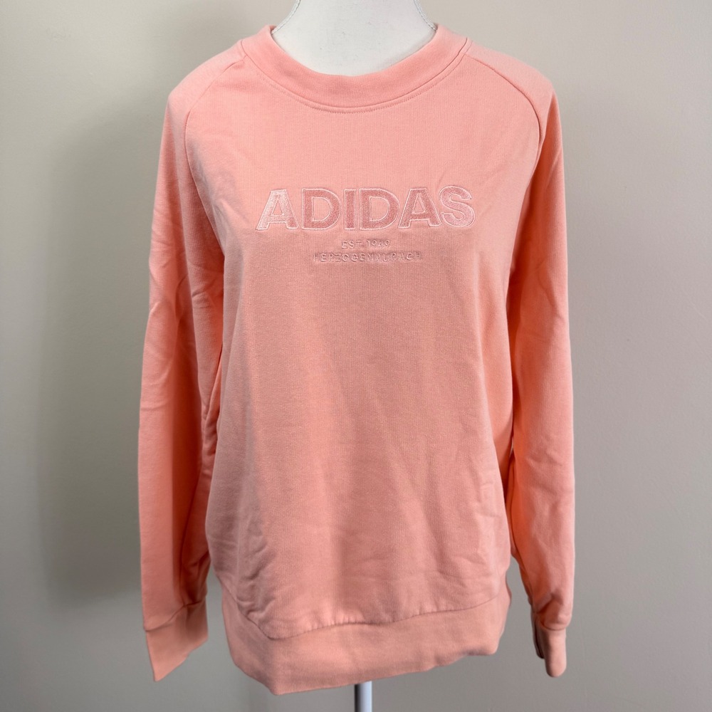 Adidas Womens Peach Coral Embroidered Logo Crewneck Sweatshirt Raglan Large